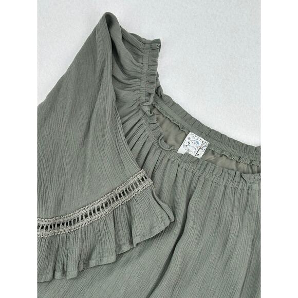 Naif Green Gauze Lined Dress Ruffled Sleeve Lightweight Cottagecore Boho M - Picture 1 of 6